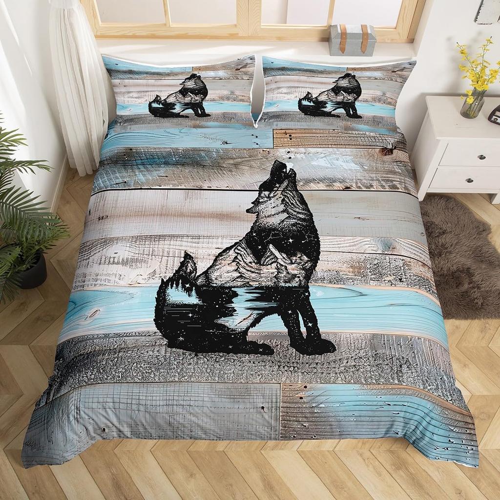 Comforter Wolf Twin King Size Roaring Wolves Wildlife Bedding Set Aurora Animals Galaxy Print Comforter For Kids Boys