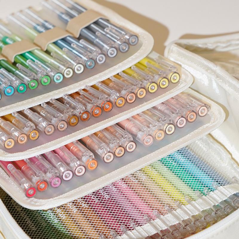 Canvas PVC Transparent Colored Gel Pen Storage Bag Large Capacity Portable Pencil Case Drawing Pen Stationery Bags