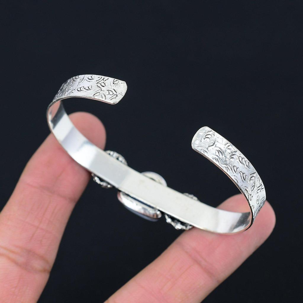 Daughters Day Sale 925 Silver Natural Owyhee Blue Opal Elegant Bangle Bracelet