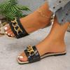 Fashion Fashion Golded Chain Decor Women Slippers Summer Square Toe Flat Sandals Woman Comfortable Non Slip Beach Slides Flip Flops
