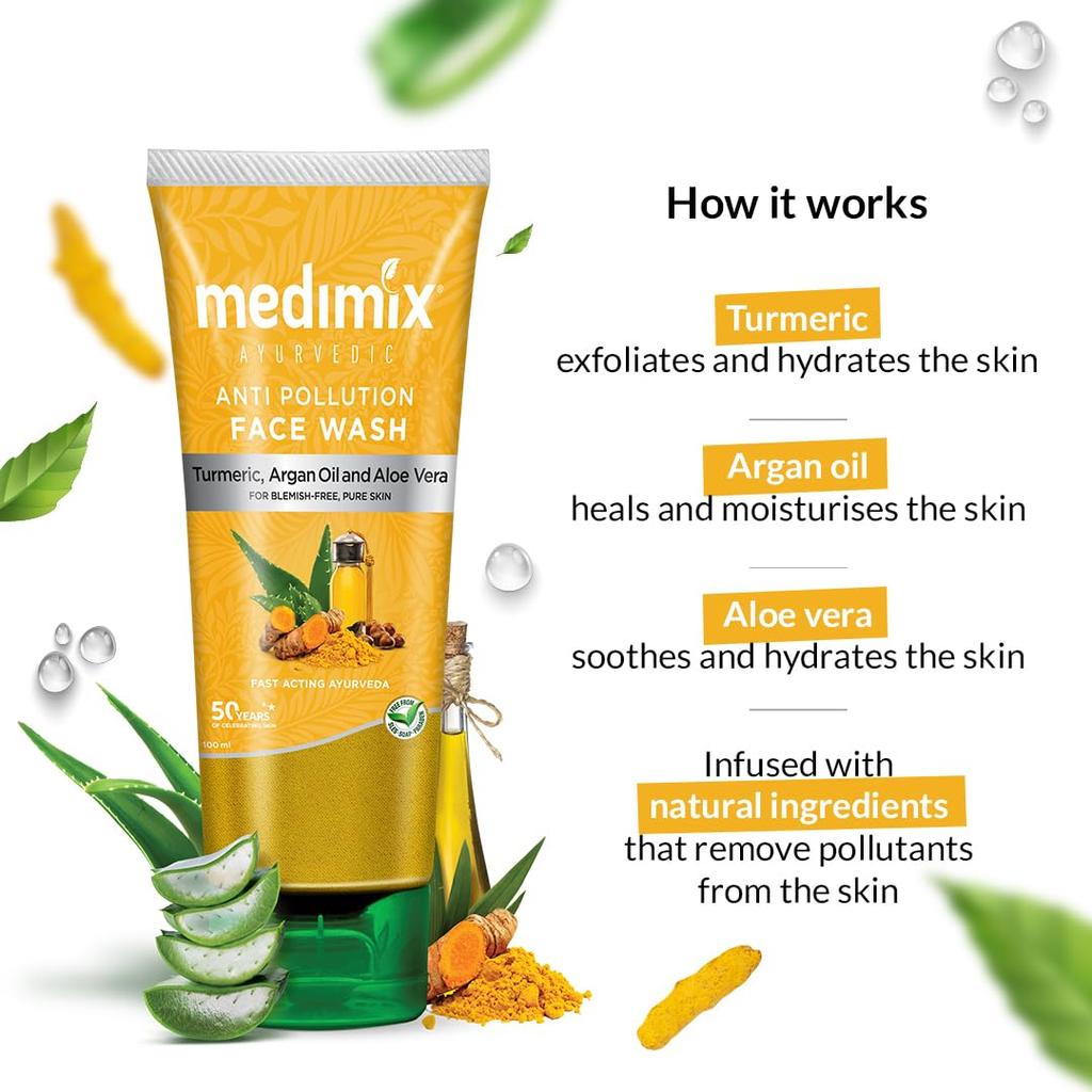 Medimix Ayurvedic Anti Pollution Facewash 100ml | Brightening, Moisturizing, Natural Skin Care
