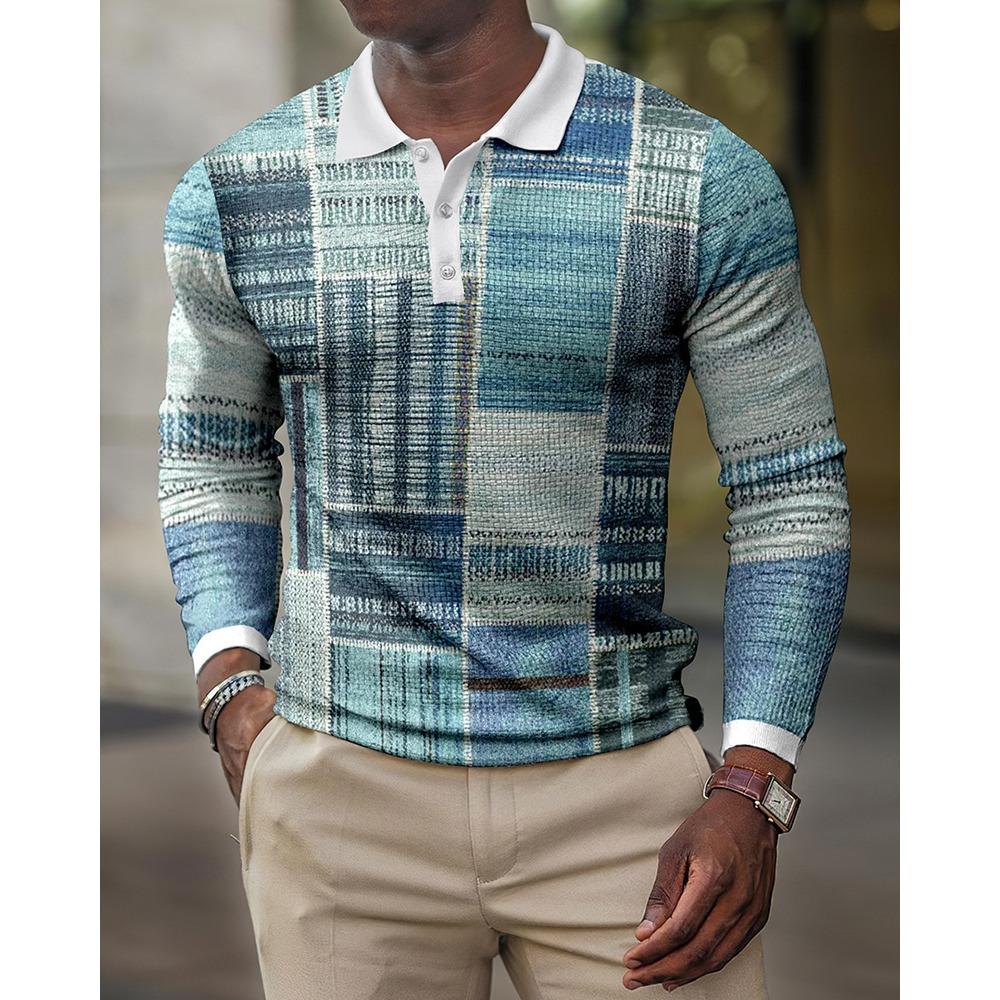 New Men's Sweatshirt Geometric 3D Printed Casual Lapel Polo Shirt