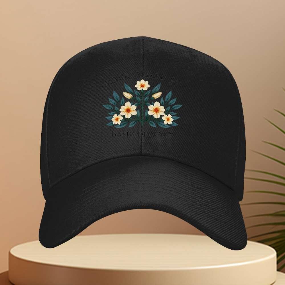 Floral Artistic Text Baseball Cap Adjustable Unisex Sun Protection Outdoor Travel Hat