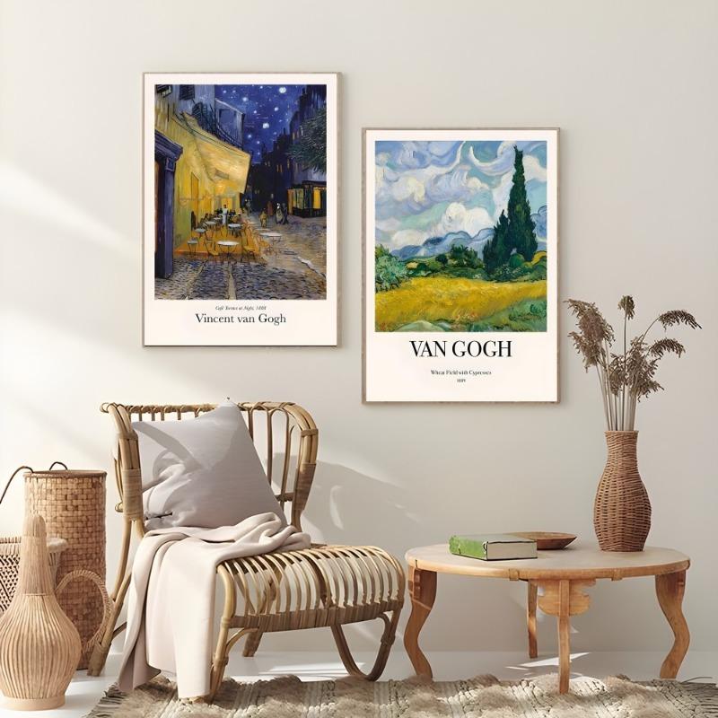 Van Gogh Oil Art Wildflower Starry Sunflower Poster Sticky Wall Art Printing Waterproof Home Living Bed Room Bar Aesthetic Decor