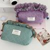 1Pc Large Capacity Ins Style Wash Storage Bag Cute with Zipper Sweet Plaid Pattern Ruffle Cosmetic Cases Makeup Bag