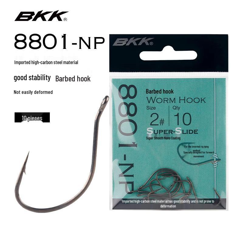 BKK 8801 Professional Drop Shot Hook for Soft Worm & Live Bait Fishing, Black Perch & Bass Hook Model 8801-NP 2# (10 pieces)