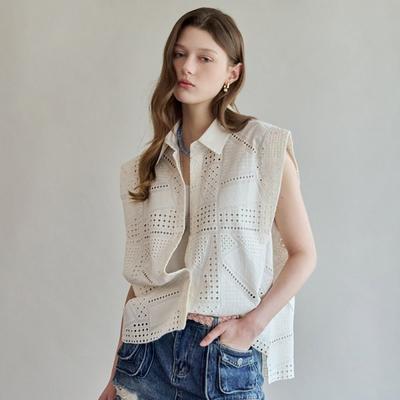 Ladies Punch Eyelet Sleeveless Shirt Blouse Zf08qb017nh