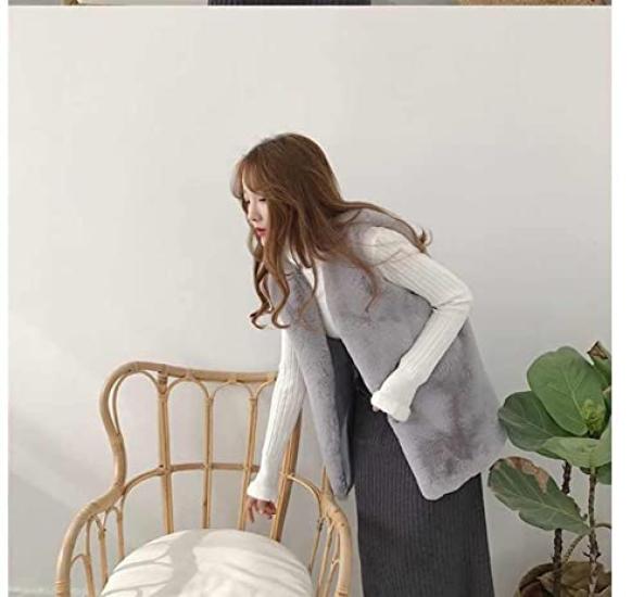 Lucky Lemon Fur Sleeveless Long Plus Sizes Women's Vest, Coat, Vest, Warm, Fluffy, Slimming, (Gray, XL)
