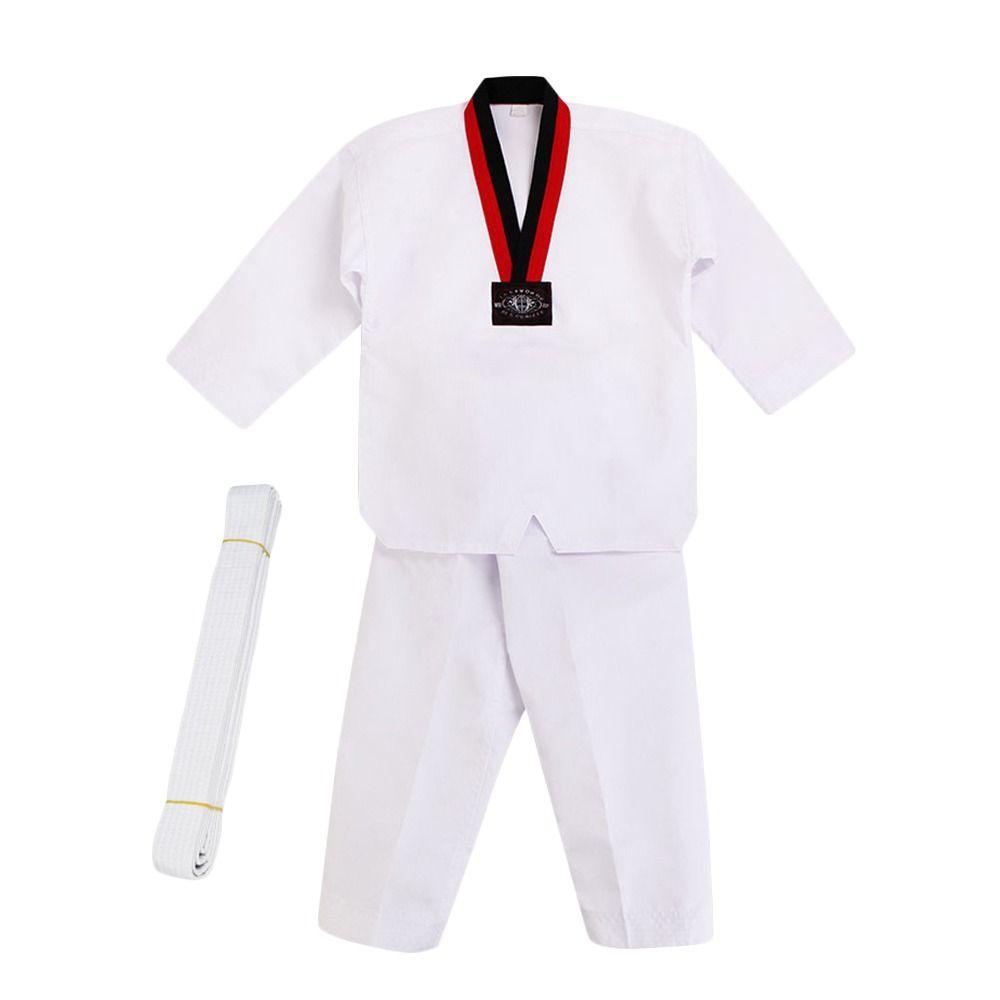 Moderne Weiße TKD Kostüme Baumwolle V-Ausschnitt WTF Karate Uniform Professionelle Atmungsaktive Taekwondo Uniformen Kinder