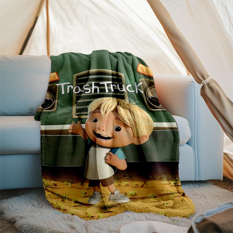 Trash Truck Theme Printed Blanket - Perfect for Couch, Bed, Travel & Outdoor Use | Machine Washable, Cozy & Durable.