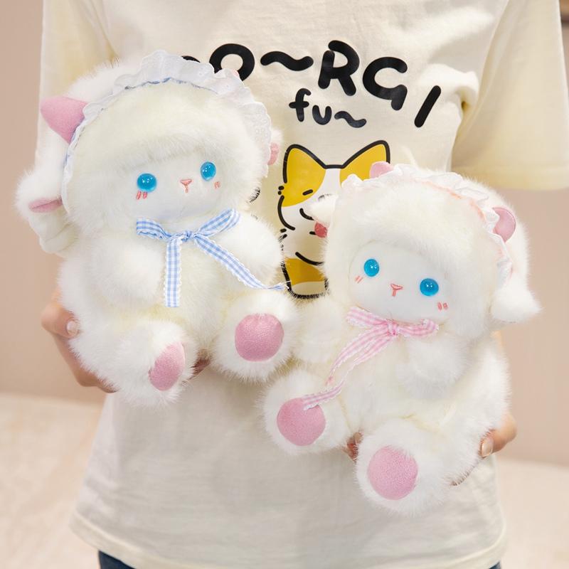 20cm Sitting Sweet Lamb Sheep Doll Plush Toy Stuffed Pink Blue Cartoon Grassland Animal Plushie Girlfriend Gift