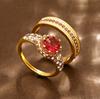 Diamond two-piece set of jewelry, simple and high-end fashion women's set of rings, wedding rings, pigeon blood red love