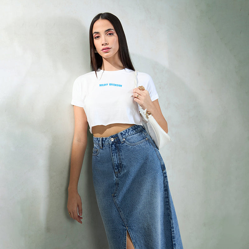 

Virgio Women Crop Length Regular Boxy Fit Round Top M білий