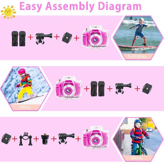 Kids Camera Underwater Waterproof Digital Camera for Kids 2 Inch IPS Screen 1080P HD Kids Video Action Camera for 3 4 5 6 7 8 9 10 Year Old Girls