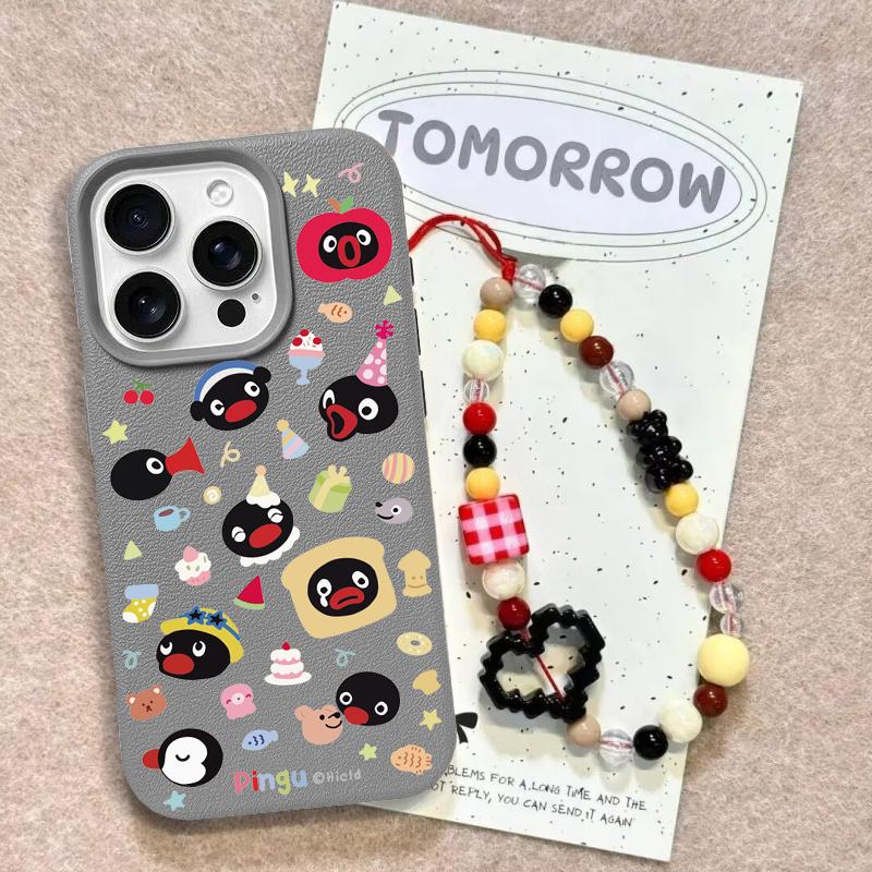 Case For Redmi Note 14 4G 13 12 PRO 5G Plus 11S 13C 14C 12C 12 13 A5 A3 Bracelet Chain Cute Pingu PU Leather Cover