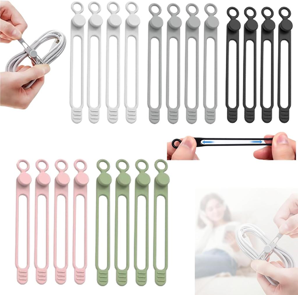 Data Cable Organizer, 2026 Upgrade Silicone Headphone Organizer, Silicone Cable Ties Reusable Cable Management Organizer Multipurpose Elastic Cord