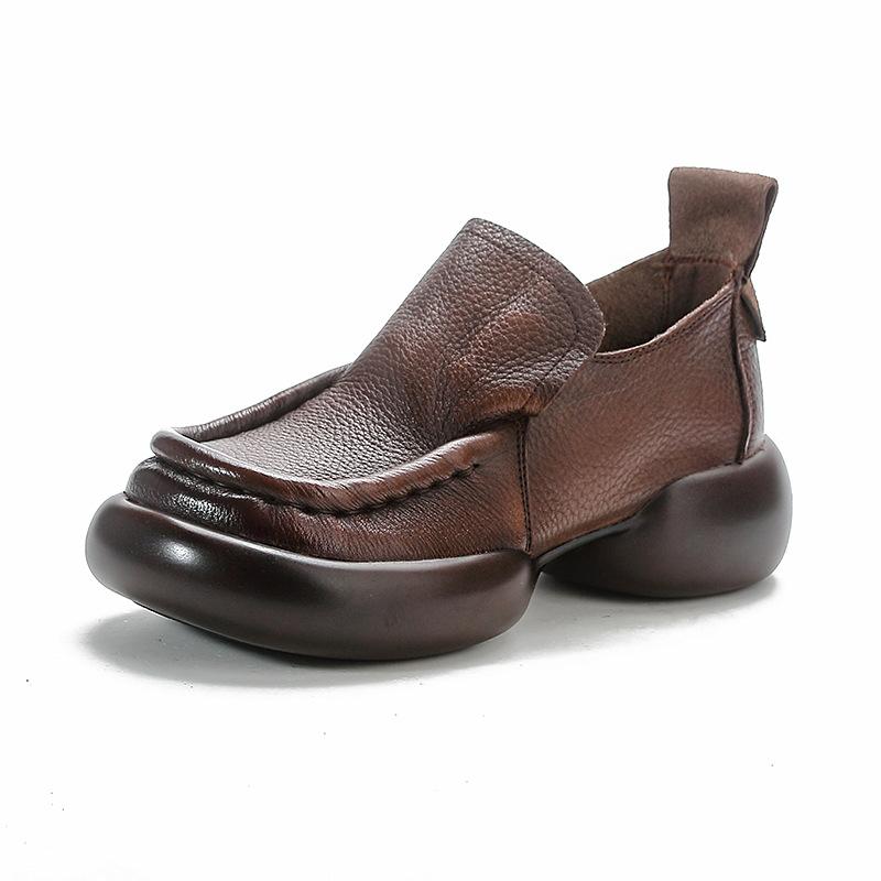 Fashion 2024 Natural Cow Genuine Leather Autumn Summer Women Comfy Flats Ladies Loafers Slip on Female Platform Wedge Shoes