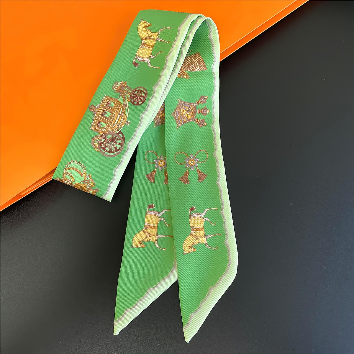 

2024 Brand Design Horse Carriage Women Scarf Luxury Silk Scarf Fashion Hair Headband Foulard Skinny Bag Scarves Neckerchief