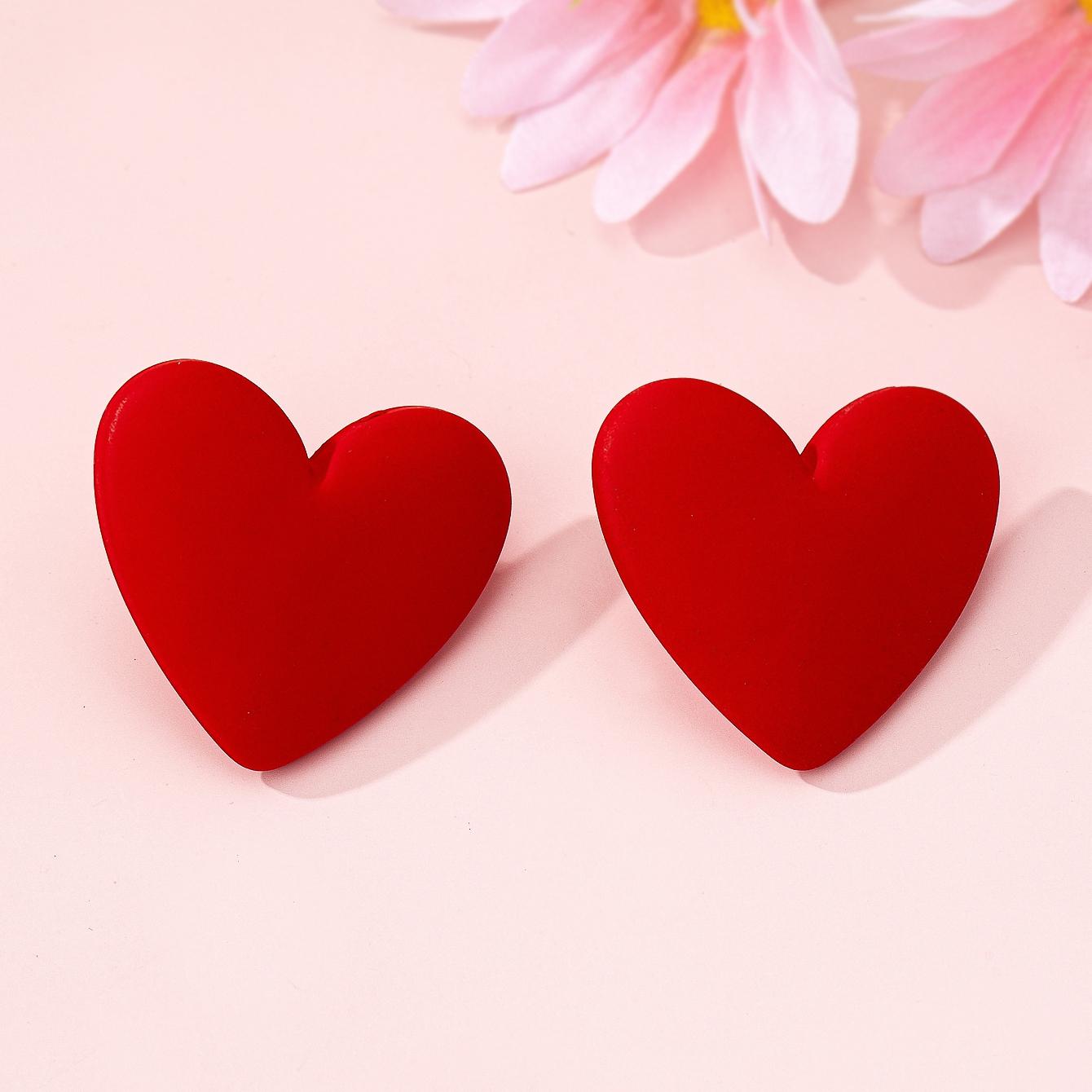 

Women s Stud Earrings, Red Large Heart-Shaped Earrings, Suitable for New Year and Valentine s Day Wear