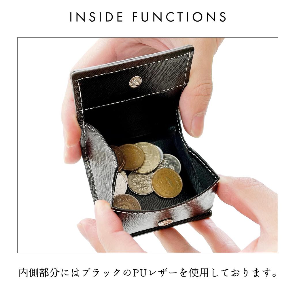 Box-shaped coin purse, slim wallet for women and compact wallet for men, made of genuine bridle leather [NB], black