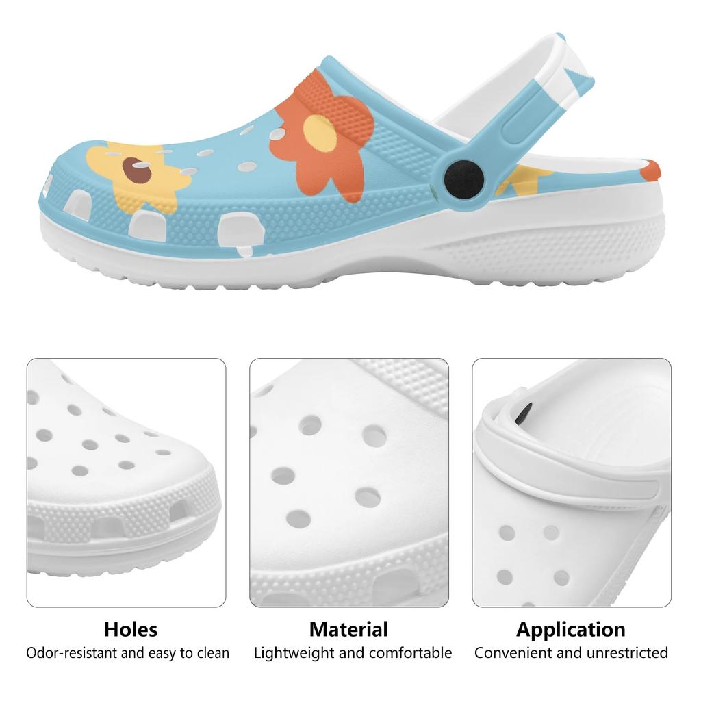 White Printed EVA Casual Clogs Men Women Soft Sole Breathable Lightweight Slip On Sandals Slippers Summer Daily Leisure Shoes