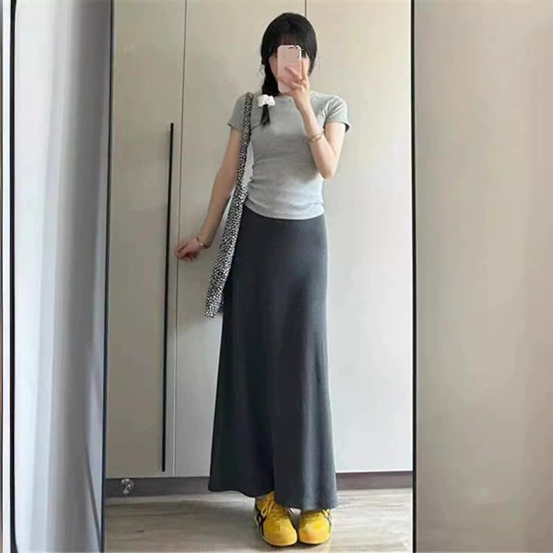 2025 Light European Fashion Half Body Skirt European And American Women'S Wear New Style Elastic Waist Drop A-Line Skirt Long Skirt