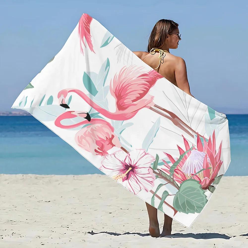 

Flamingo & Floral Print Beach Towel - Soft Absorbent Towel for Summer Fun, Vibrant Designs for Everyday Use and Comfort W40*H60(CM)