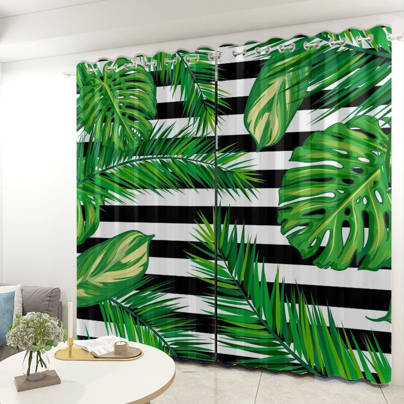 Green Plant Plantain Leaf Curtain Cloth Bedroom Living Room Balcony Blackout Curtain Office Hotel Thermal Insulation Curtain