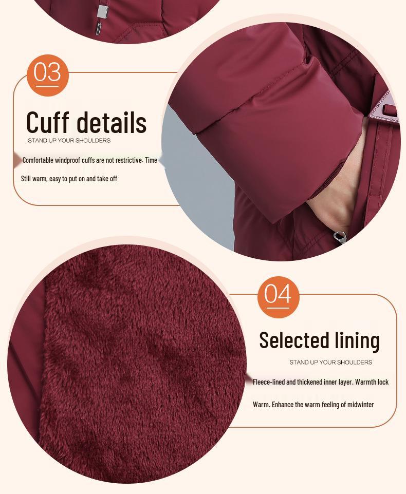 2025 Women's Stylish Hooded Mid-Length Winter Coat: Warm, Cotton-Padded Jacket for Middle-Aged and Elderly
