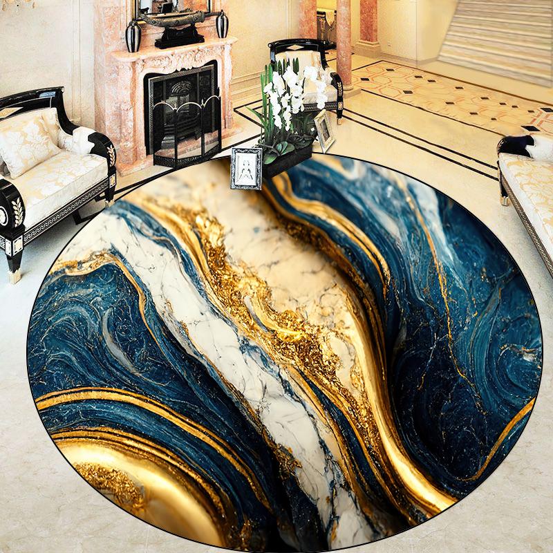 Abstract Marble Style Round Carpets Living Room Decoration Luxury Large Area Rugs for Bedroom Non-slip Soft Floor Mats Washable