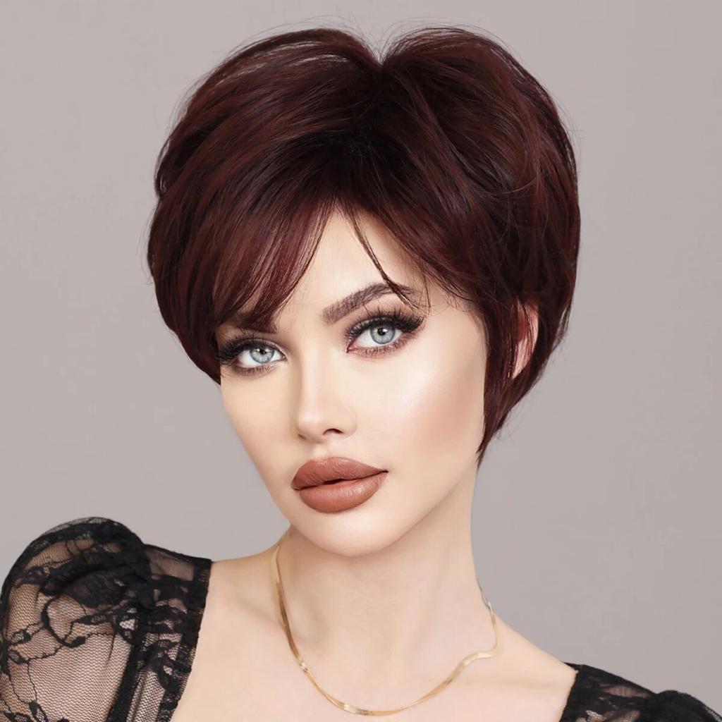 Synthetische weinrote Bob-Perücke für Damen, täglicher Party-Trend, natürliche Lavendel-Perücken mit Pony, Ombre-Bob, hitzebeständige Faser