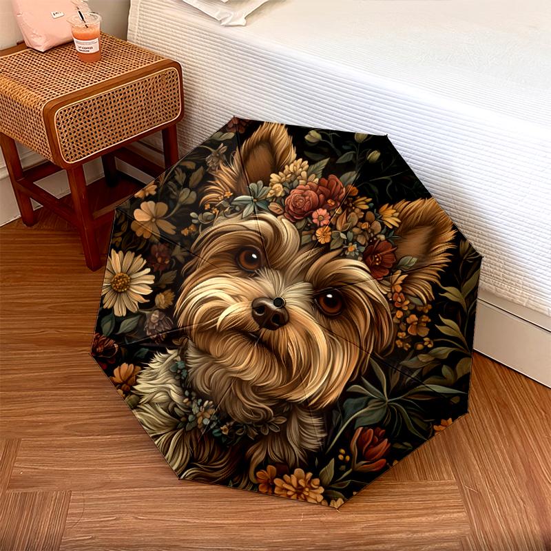 Retro Yorkshire Terrier Pattern, Automatic Folding Umbrella, Portable and Foldable Design, 8 Ribs, a Christmas or Birthday Gift.
