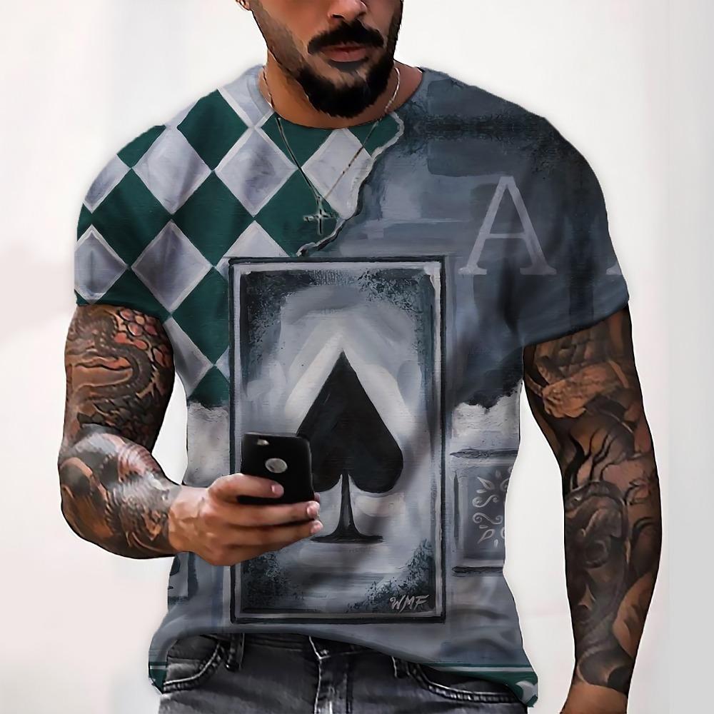 Men's Graphic Plaid / Check Poker Shirt T Shirt Tee Distressed T Shirt Short Sleeve T shirt 3D
