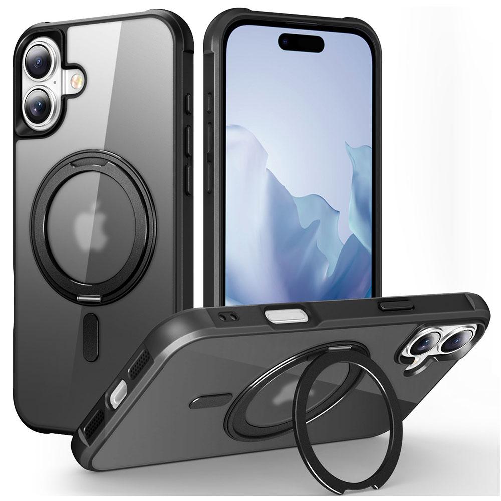 For iPhone 16 Plus Case Compatible with MagSafe Rotatable Ring Kickstand TPU+PC Phone Cover