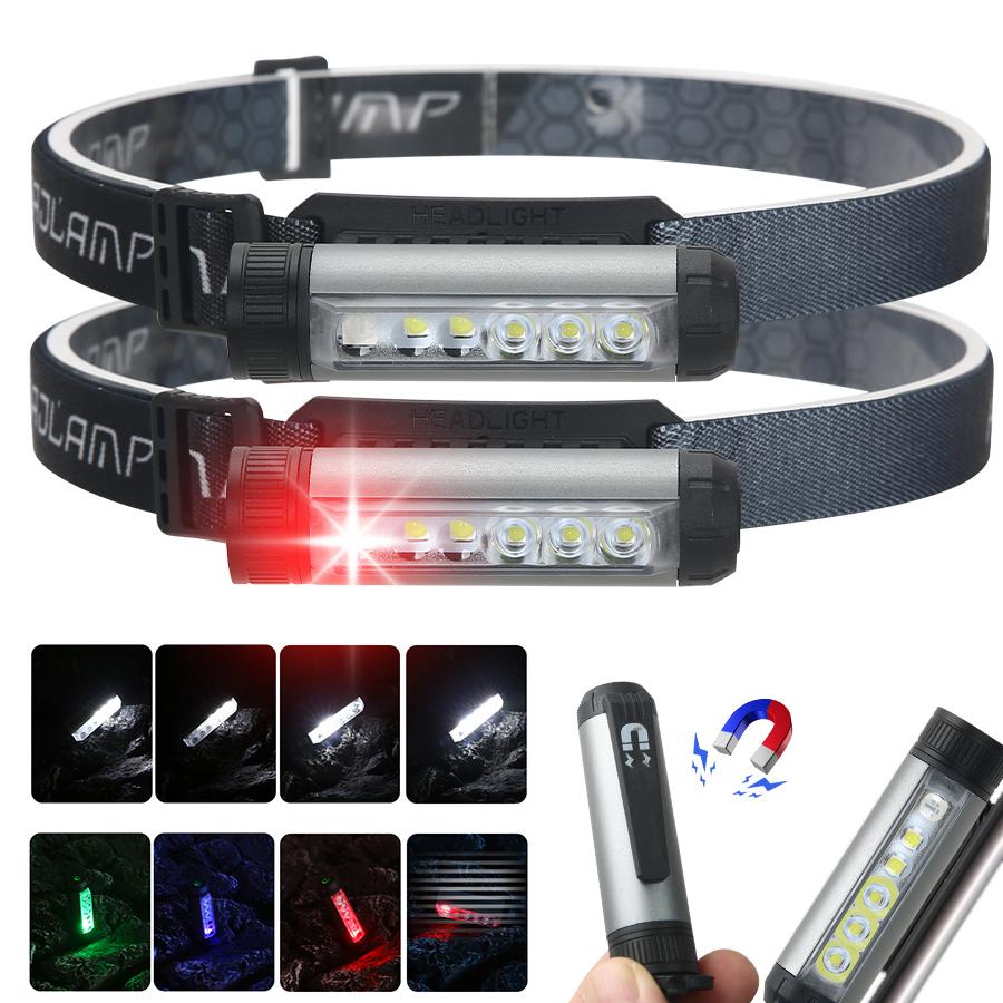 Mini Powerful LED Headlamp USB Rechargeable 8 Modes Head Flashlight Torch Headlights with Built-in Battery Camping Search Light