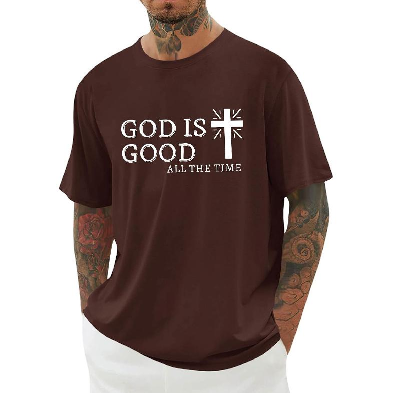 Mens Christian Shirts Shorts Sleeve Crewneck Jesus Cross Printed T Shirts Loose Graphic Tee