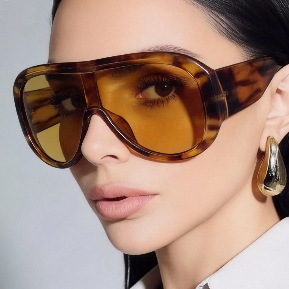 Attractive Glasses Women's Black One Piece Oversize Leopard Print Sunglasses For Men Vintage Shield Y2k Sun Glasses Sexy Large Eyewear Uv400