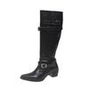 0000 autumn and winter new big tube heap boots thick heel pointed belt buckle high knight boots Spice girl wide tube boots