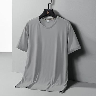 T-shirt à col rond en maille de soie glacée à séchage rapide pour hommes - Manches courtes, Respirant, Couleur unie, Vêtement décontracté d'été