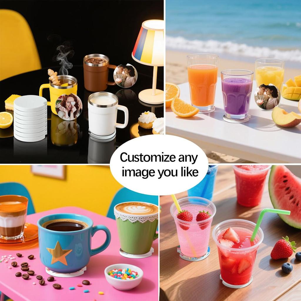 12Pcs Ceramic Sublimation Blanks Car Coasters Car Cup Holder Coasters With Circular Opening Printing Coaster Blanks For DIY Craft Heat Transfer