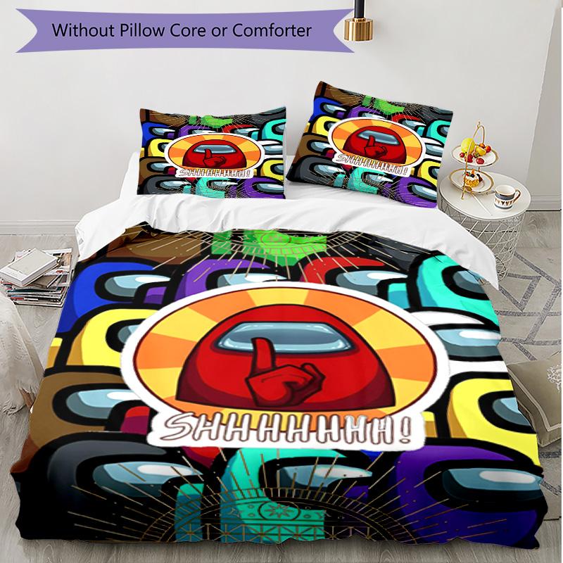 3pcs Duvet Cover Set (1*Duvet Cover + 2*Pillowcase, Without Core), Among Us Print Soft All‑Season Bedding Set, Home Bedroom Decor Gift