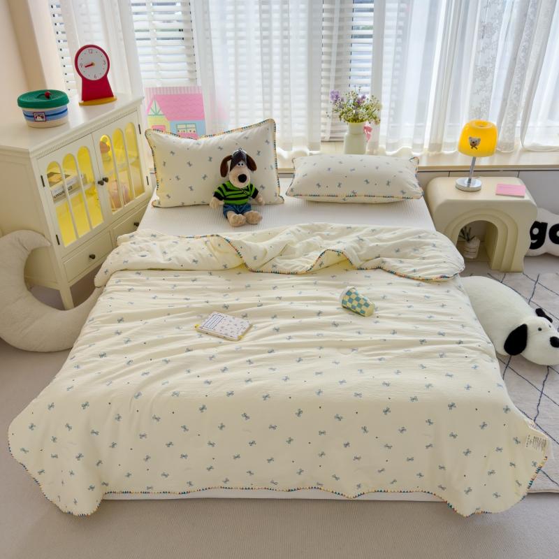 Korean Style Summer Cool Quilt For Girls 2025 New Bowknot Washed Cotton Simple Air Conditioning Quilt Hot Sale
