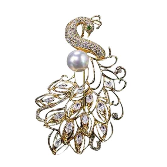 

Brooch Pin Anti-Exposure Buckle Peacock Feather Design Pin with Imitation Pearls Cubic Zirconia Suits Coats Sweaters Badge золотистый