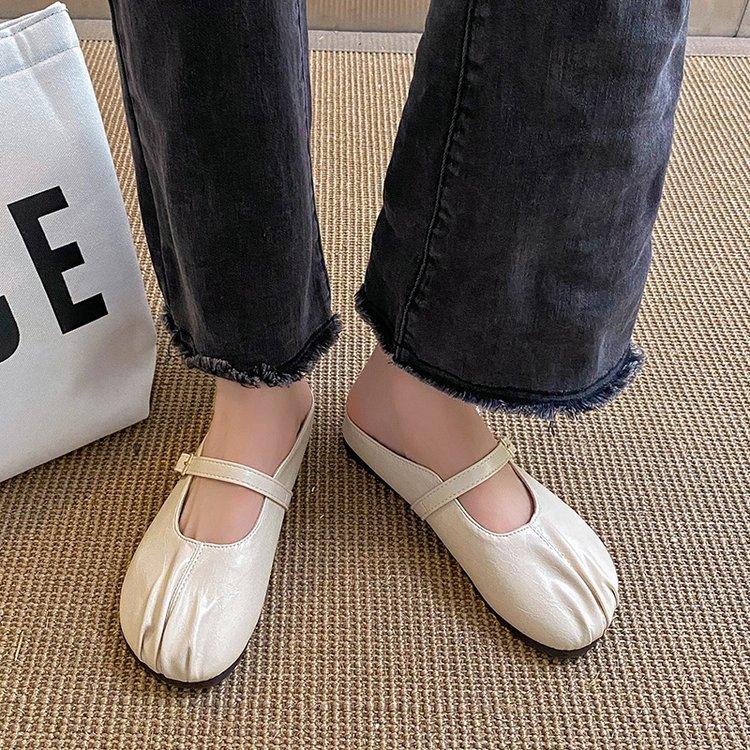 Lazy Bag Head Half Slippers Women Wear New Summer French Pleated Doudou Muller Shoes Flat Bottom Half Drag Single Shoes