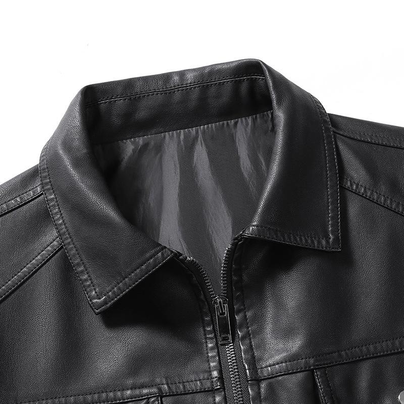 Leather jacket for men spring and autumn new style motorcycle jacket slim fit windproof PU leather jacket solid color trendy jacket for men