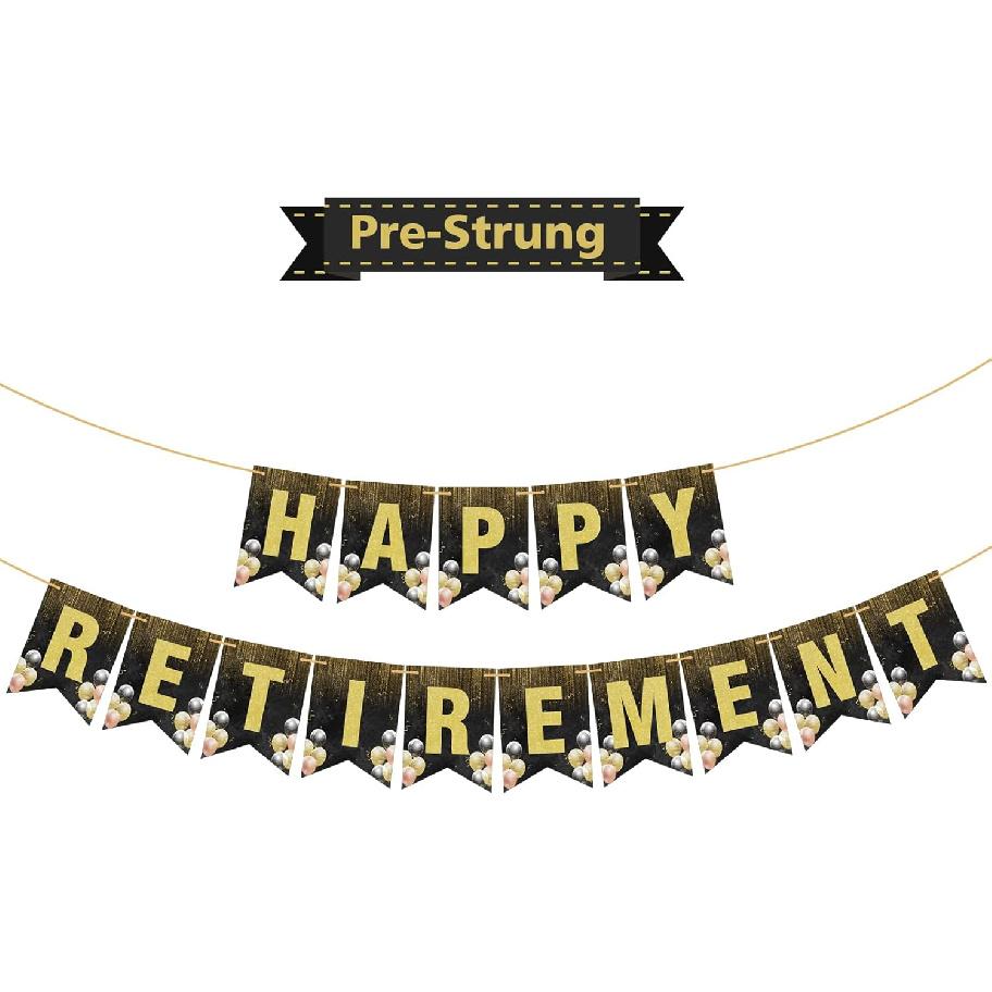 Happy Retirement Banner Happy Retirement Party Decorations Black and Gold Happy Retirement Sign Banner Classy Retirement party Decorations
