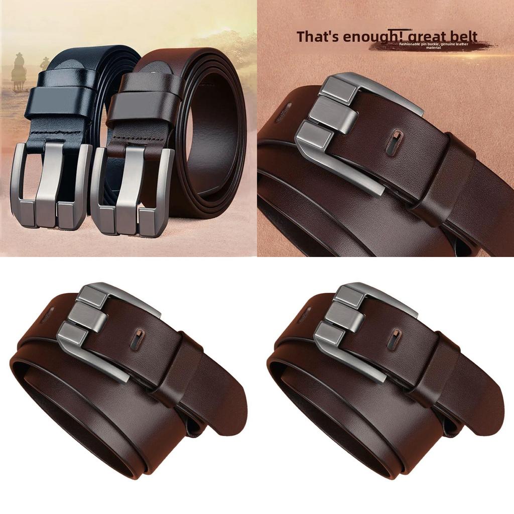Vintage Leather Belt For Men With Alloy Pin Buckle Business Casual Geometric Style