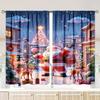 Set Of 2 Christmas Santa Claus Tree Pattern Printed Curtains Decorations Home Room Made Polyester