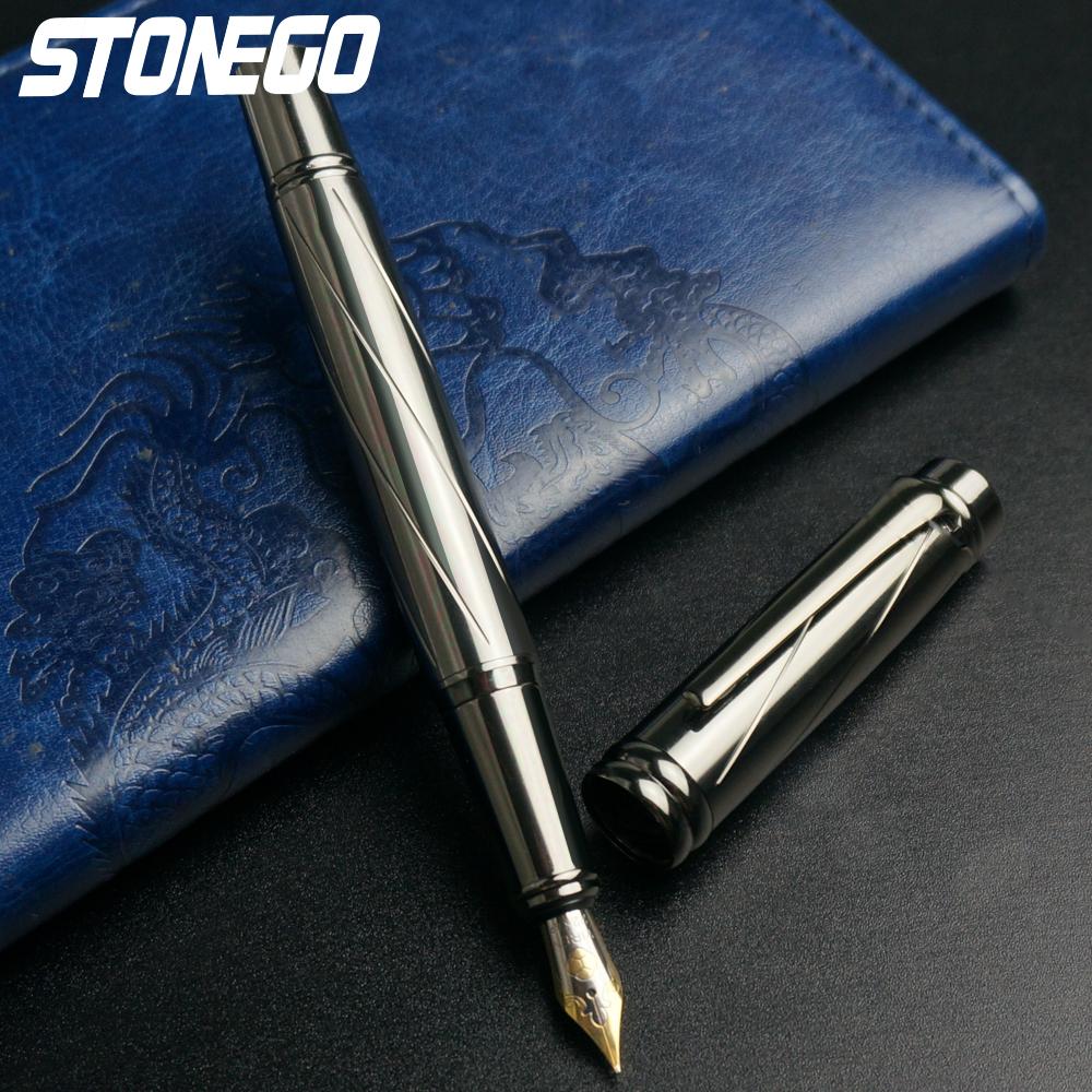 STONEGO Luxury Fountain Pen Medium Nib Pen with Twist Converter Use with Standard Ink, Metal Calligraphy Fountain Pens