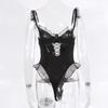 European and American Black Lace Floral Backless Bodysuit - Sexy Lingerie with Straps